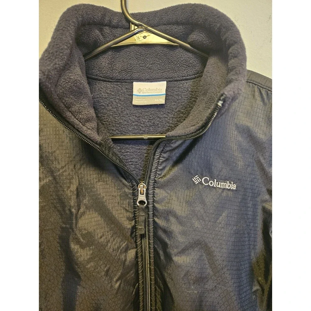 Columbia Youth Jacket Large 14-16 Black Fleece Full Zip Pockets Mock Neck Warm